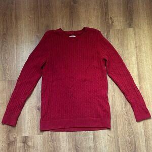 Croft & Borrow Women's Red Cable Knit Crewneck‎ Sweater Size Small
